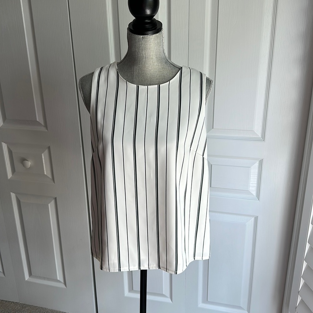 Nine West White and Black Striped Tank
